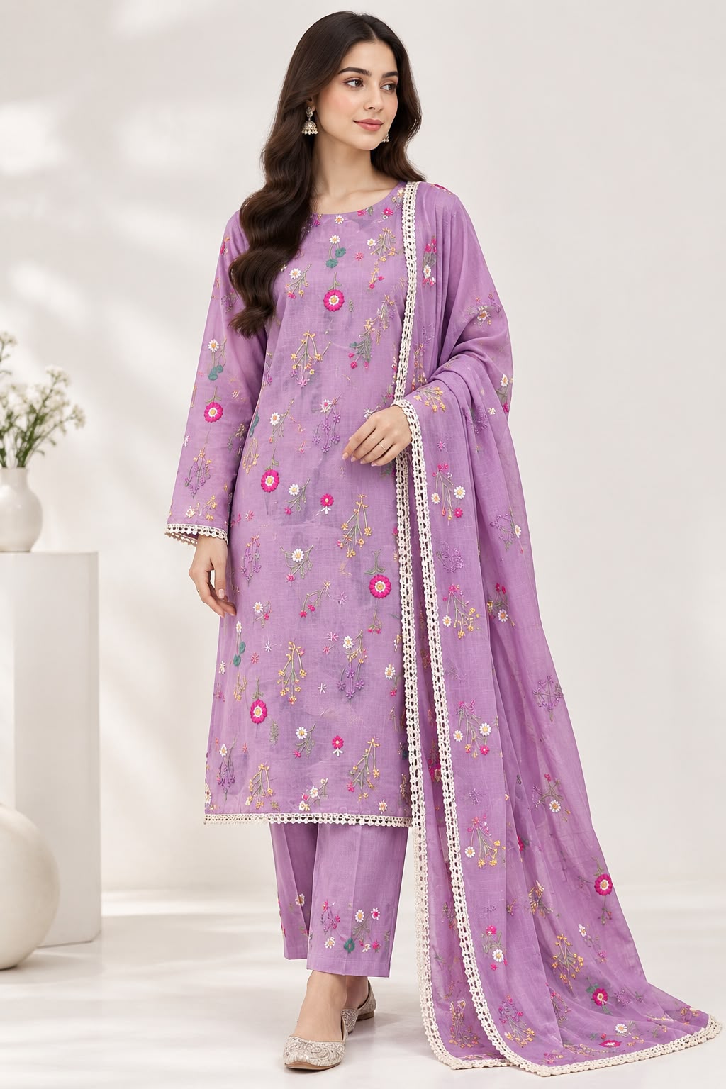 Cross Boti 3PC Dhanak - Purple