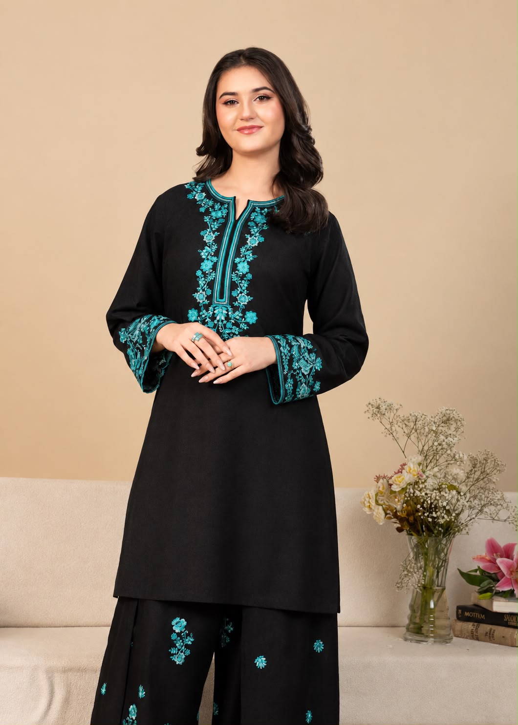LAAM 2-Piece Dhanak Embroidered Winter Wedding Suit – Code 1005-3