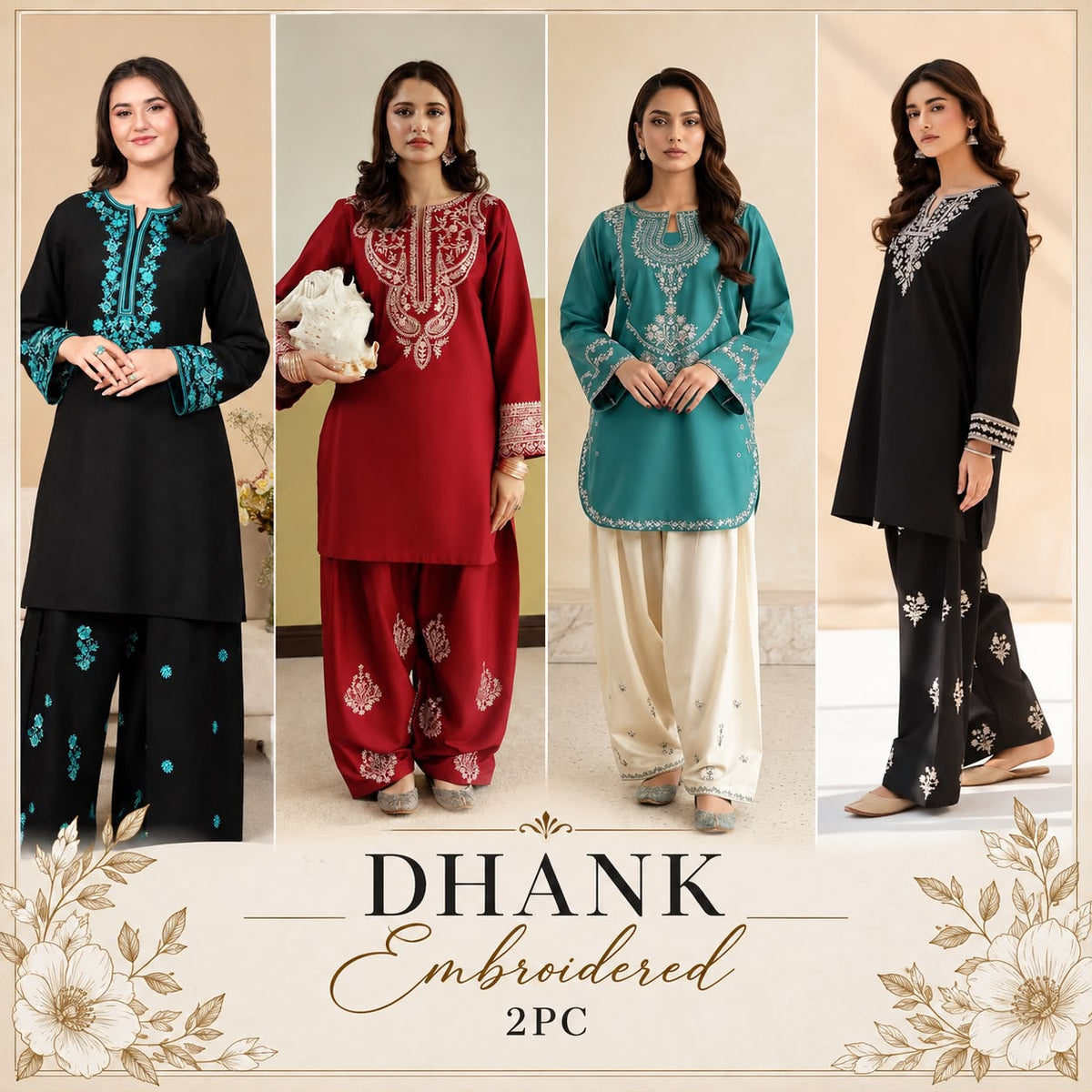 LAAM 2-Piece Dhanak Embroidered Winter Wedding Suit – Code 1005-4