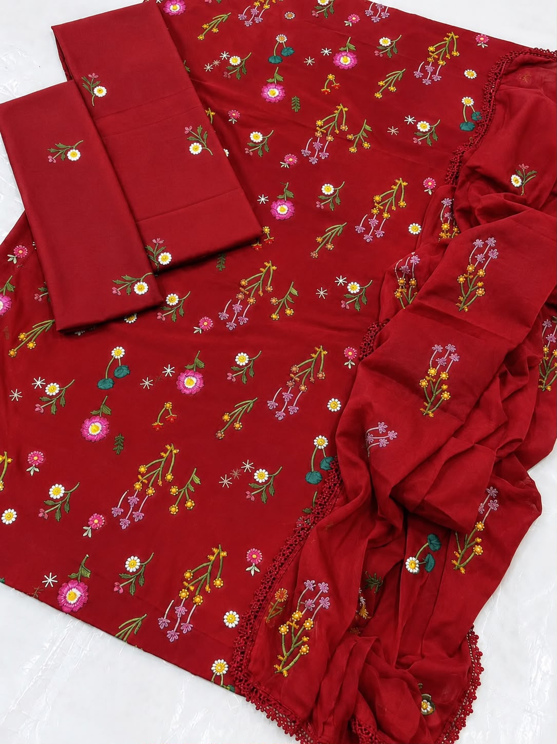 Cross Boti 3PC Dhanak - Red