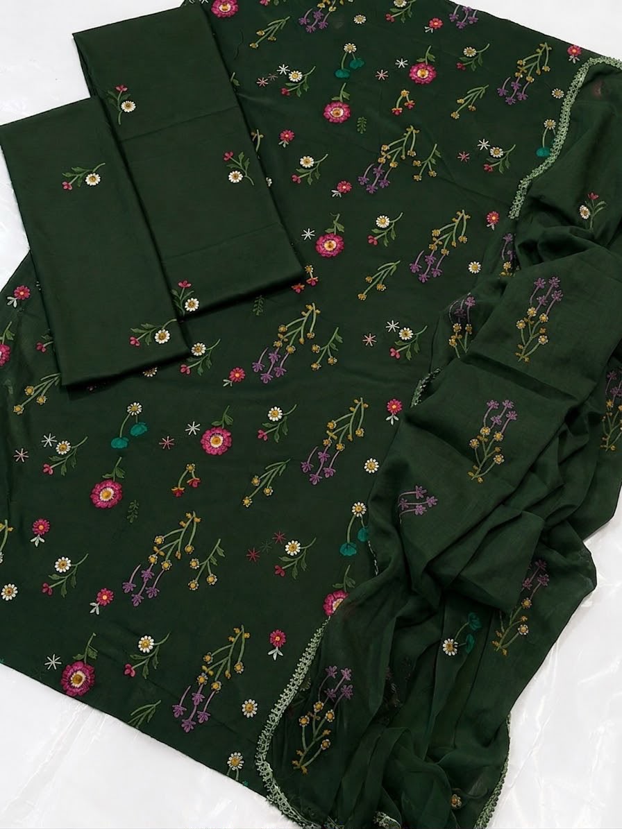 Cross Boti 3PC Dhanak - Green