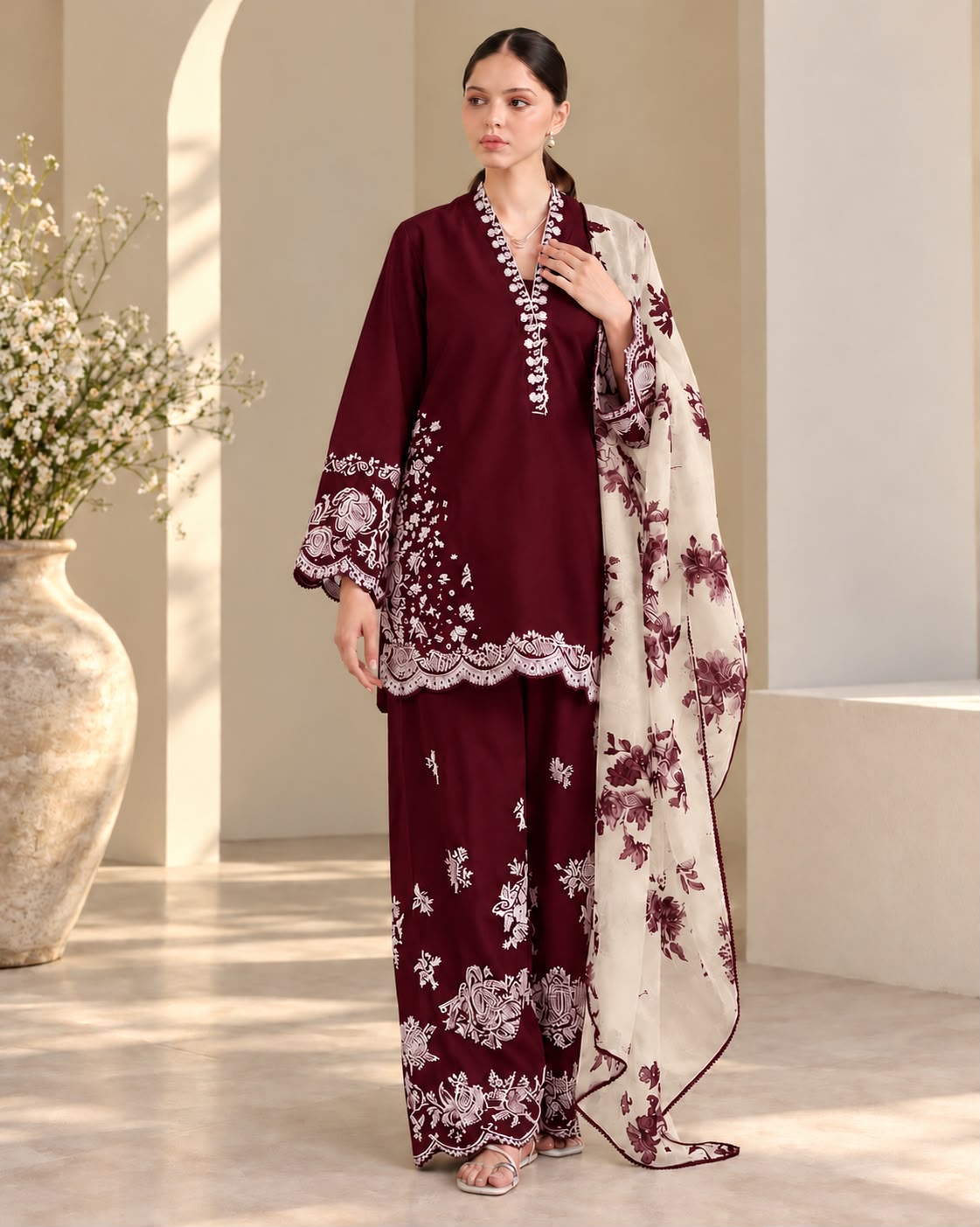 Zara Coco 3PC Dhanak Winter Suit - Red