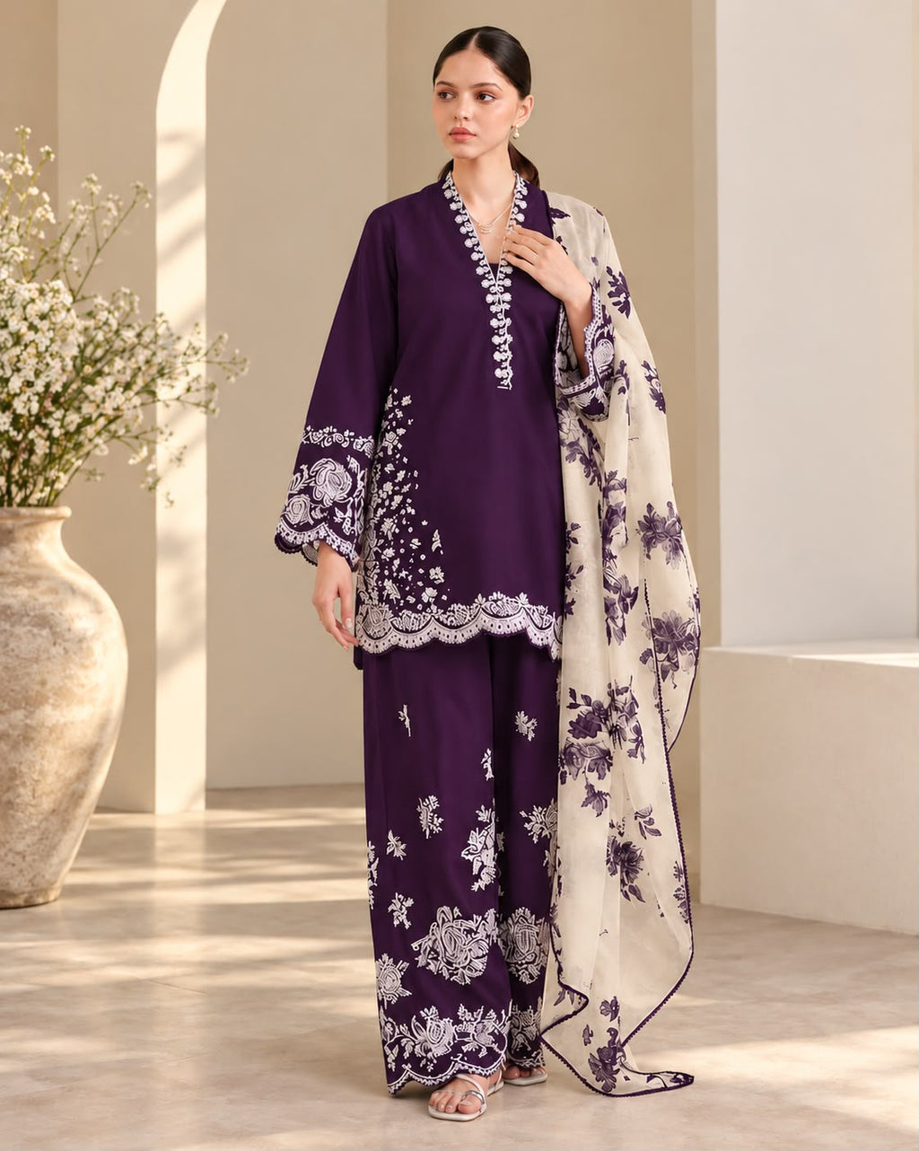 Zara Coco 3PC Dhanak Winter Suit - Purple