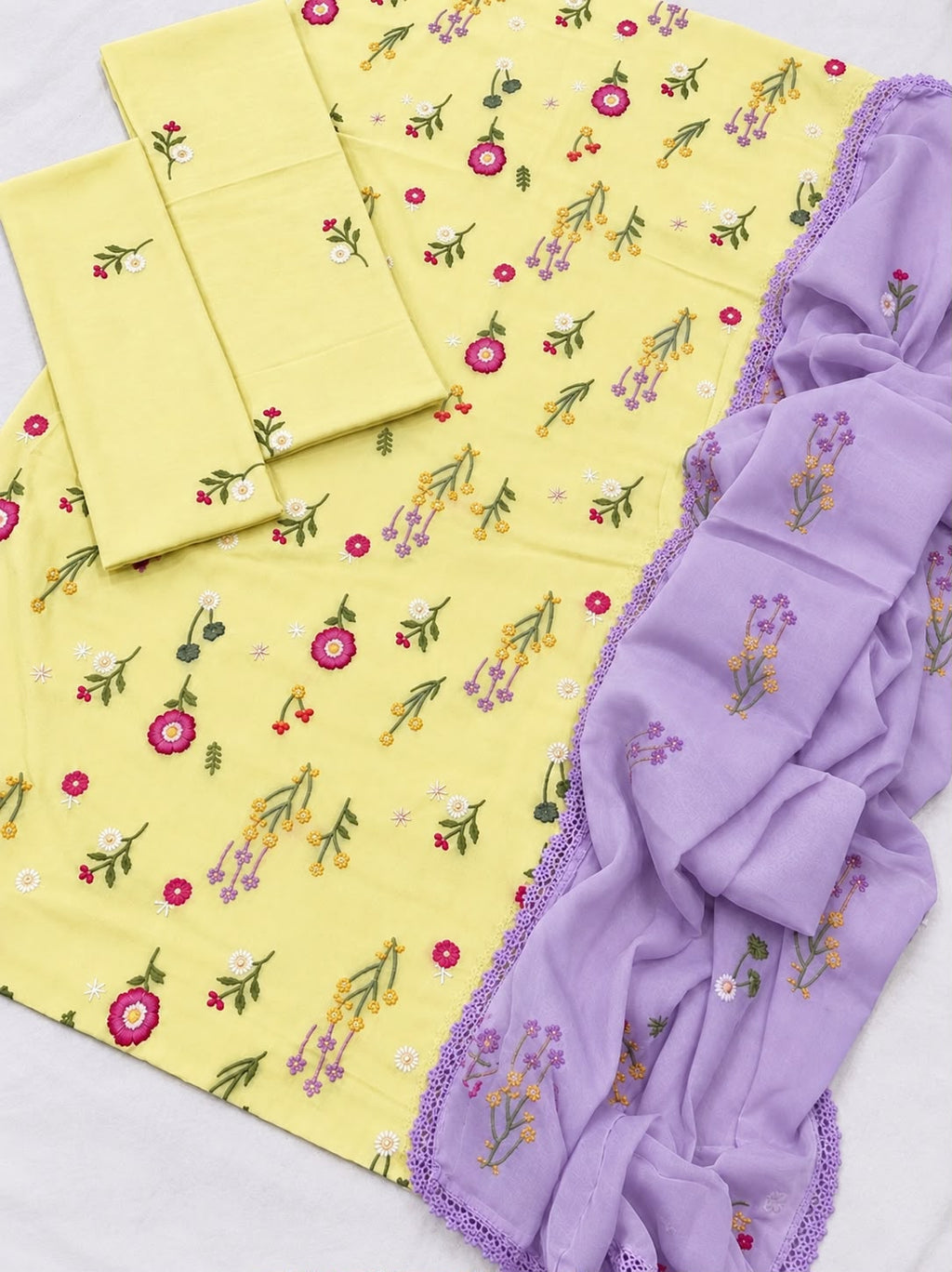 Cross Boti 3PC Dhanak - Yellow