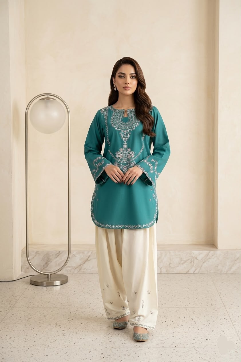 LAAM 2-Piece Dhanak Embroidered Winter Wedding Suit – Code 1005-2