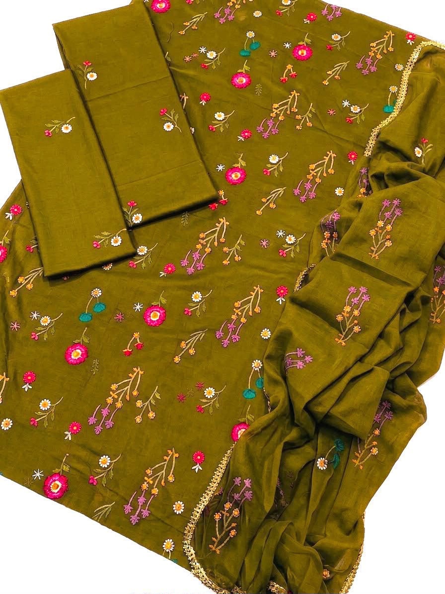 Cross Boti 3PC Dhanak - Mustard