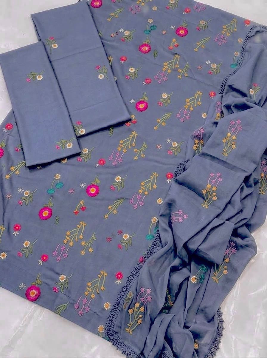 Cross Boti 3PC Dhanak - Gray