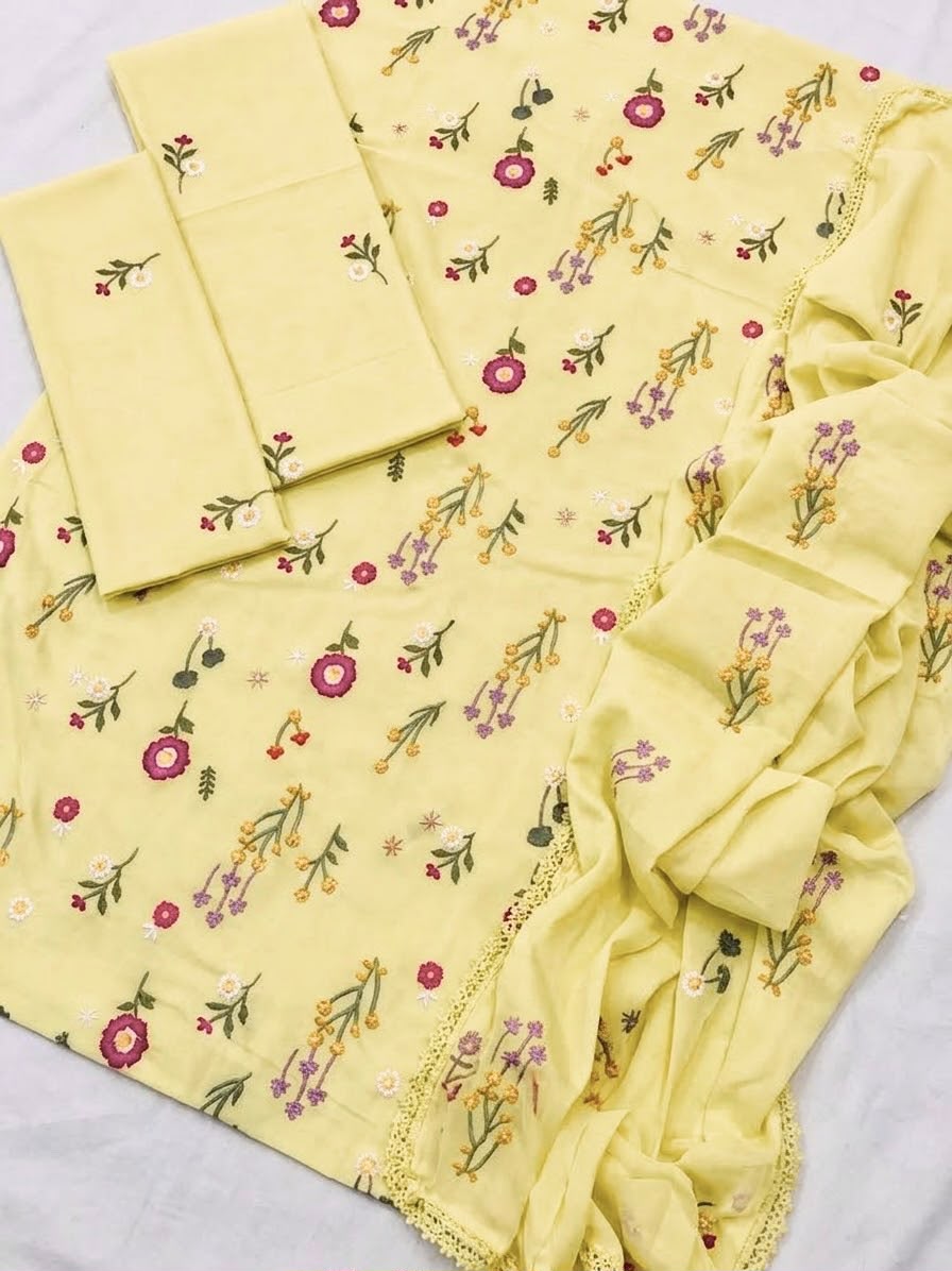 Cross Boti 3PC Dhanak - Yellow