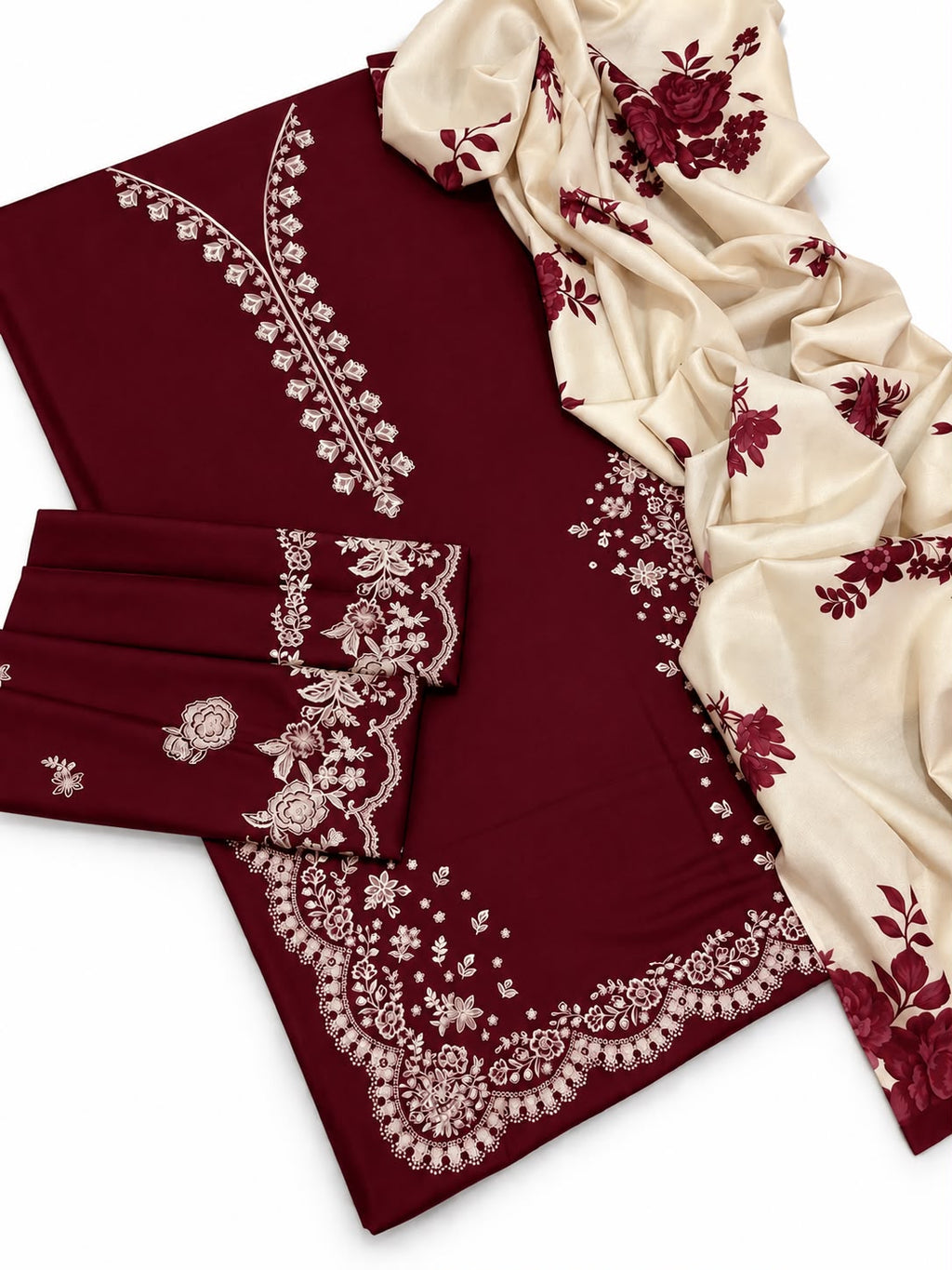 Zara Coco 3PC Dhanak Winter Suit - Red