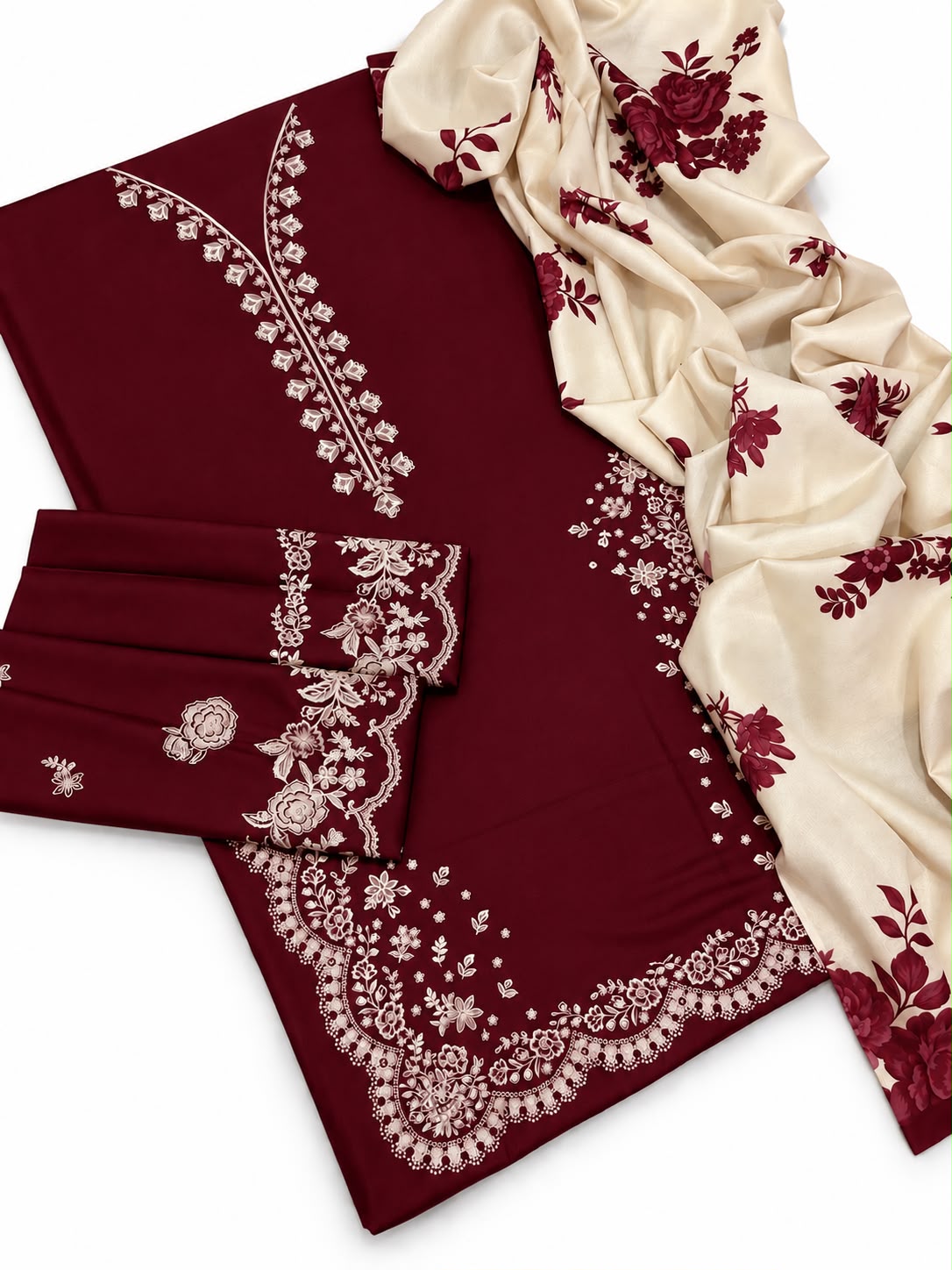 Zara Coco 3PC Dhanak Winter Suit - Red